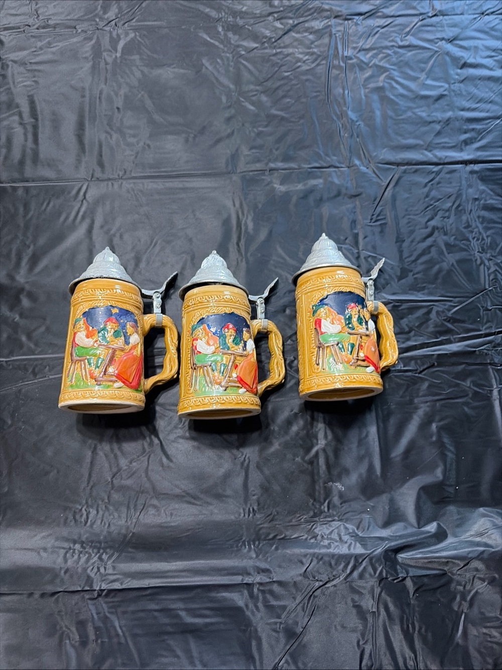 German Replica Beer Steins With Lids Made In Taiwan Set Of Three